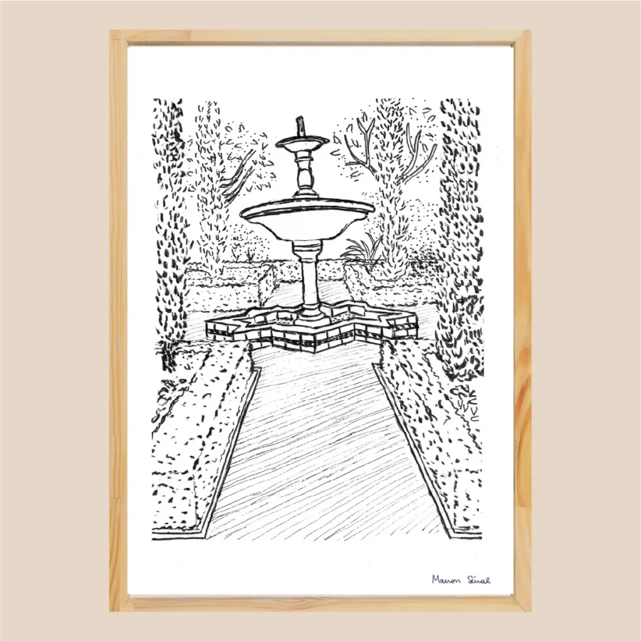 Illustration noir et blanc Paris, jardin de la grande Mosqué