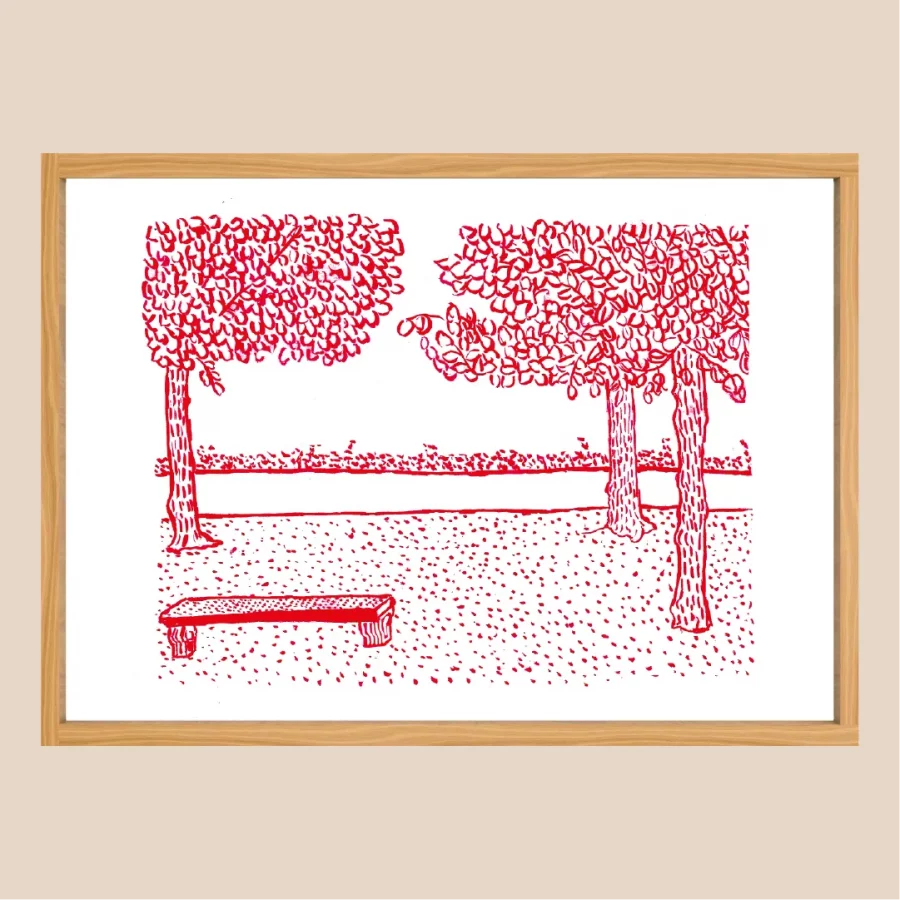 Affiche illustrée fait main, jardin des Tuileries.