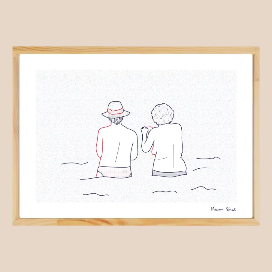 Illustration fait main sur le thème de la mer et la plage