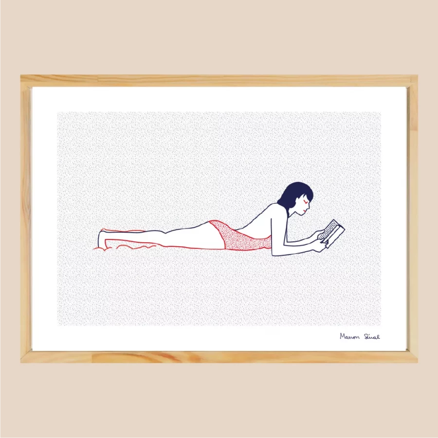Illustration lectrice à la mer sur le sable