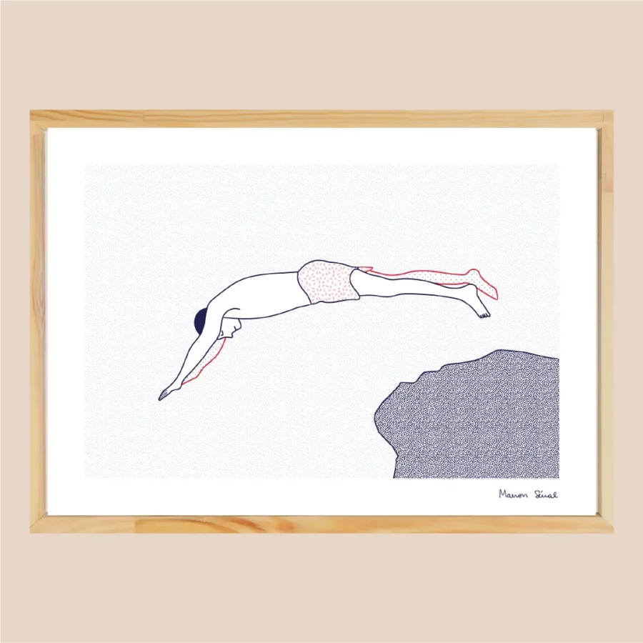 Illustration graphique fait main d'un homme qui plonge