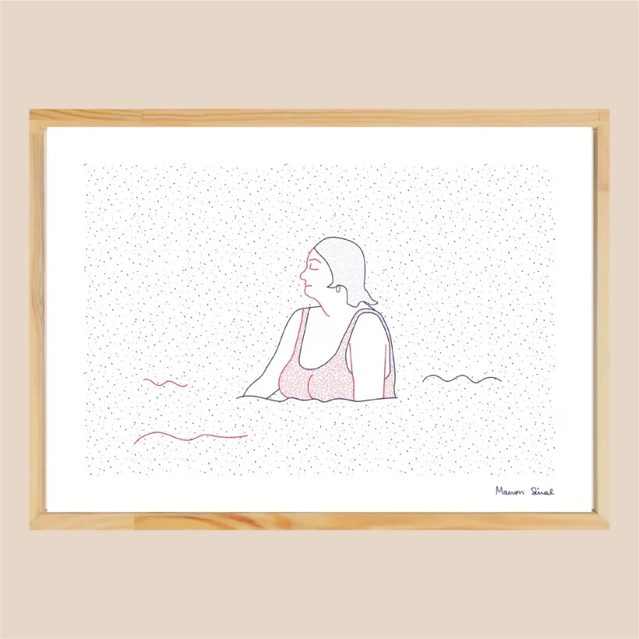 Illustration fait main d'une baigneuse à la plage