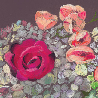 Pastel - Hortensias et roses