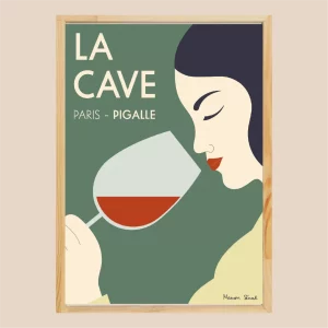 Affiche illustré femme avec verre de vin