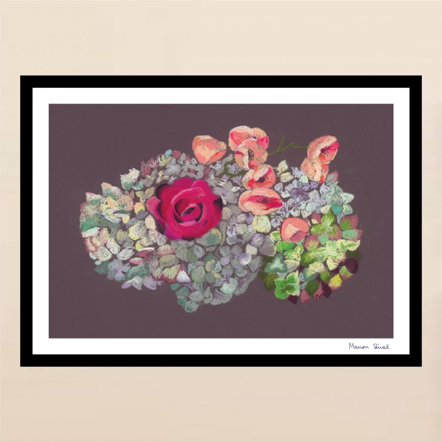 Pastel - Hortensias et roses