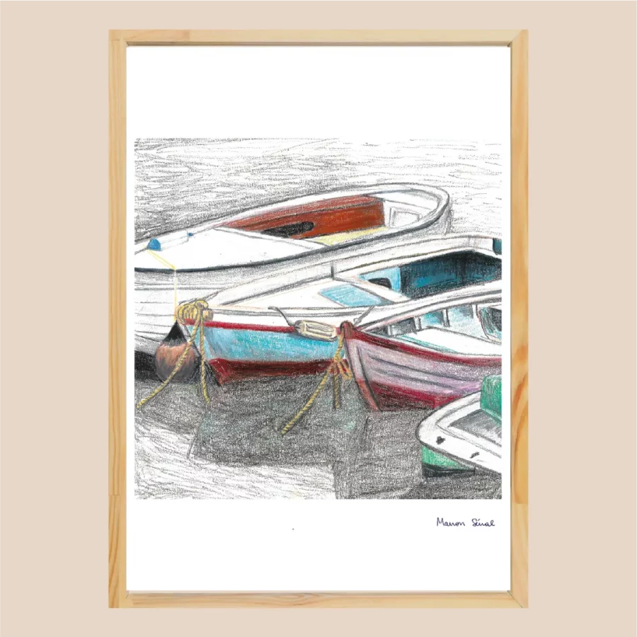 Illustration de bateaux fait main imprimée en France
