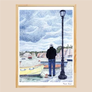 Illustration crayon d'un pêcheur