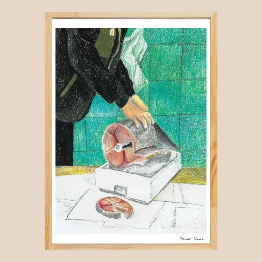 Illustration à la main imprimée en France d'un poissonnier