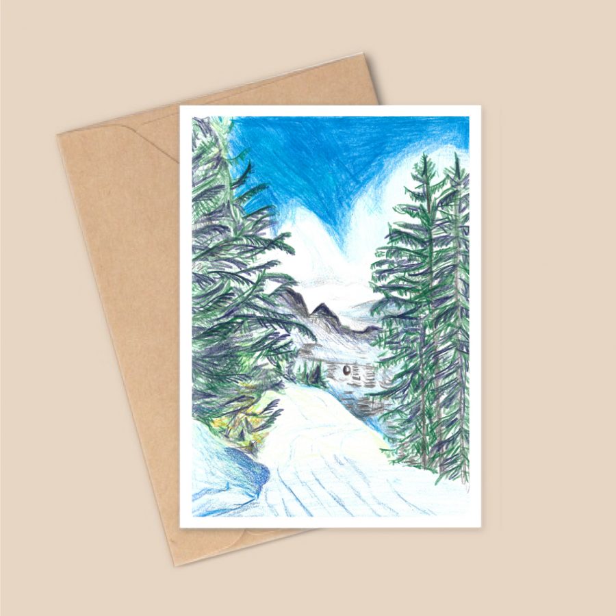 Carte Noël A6 - Montagne - La luge