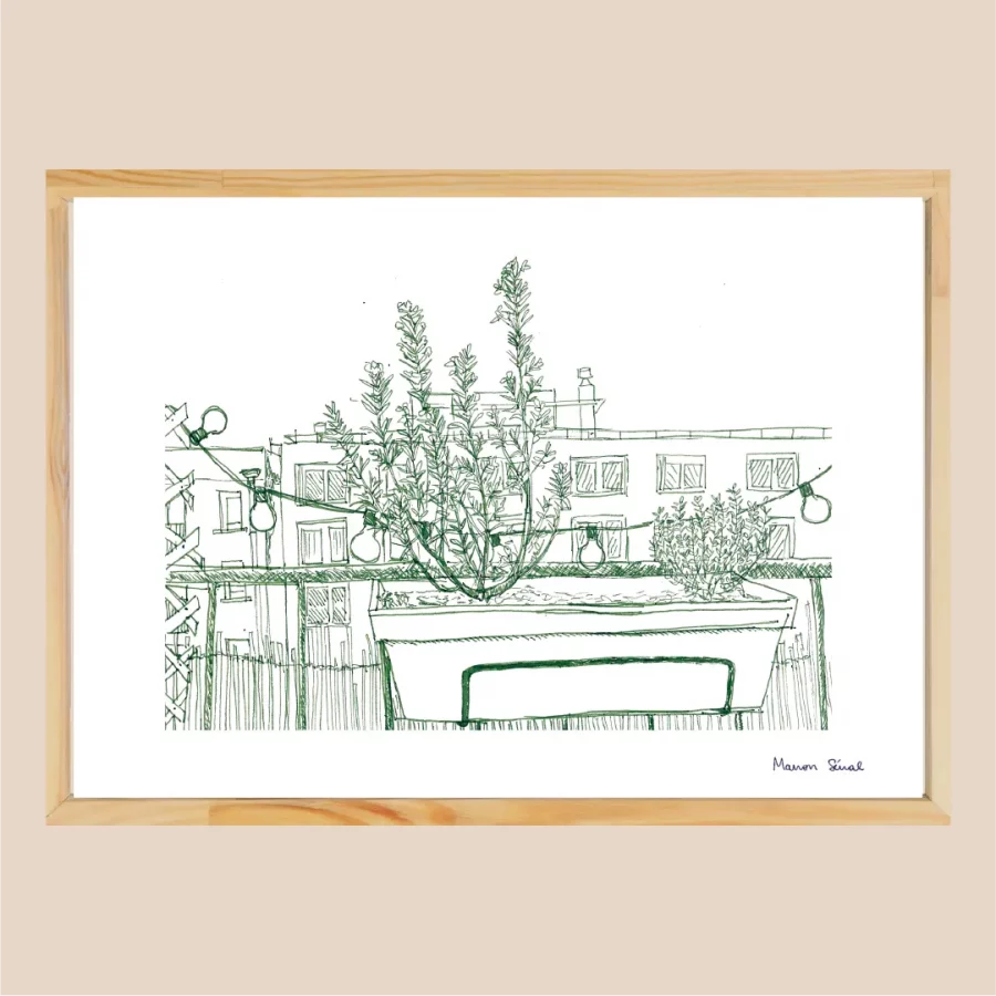Illustration traits fins balcon et fleurs