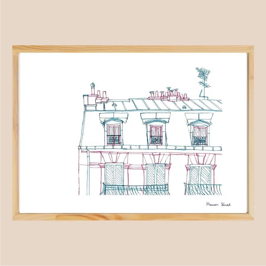 Illustration traits fin immeuble Parisien