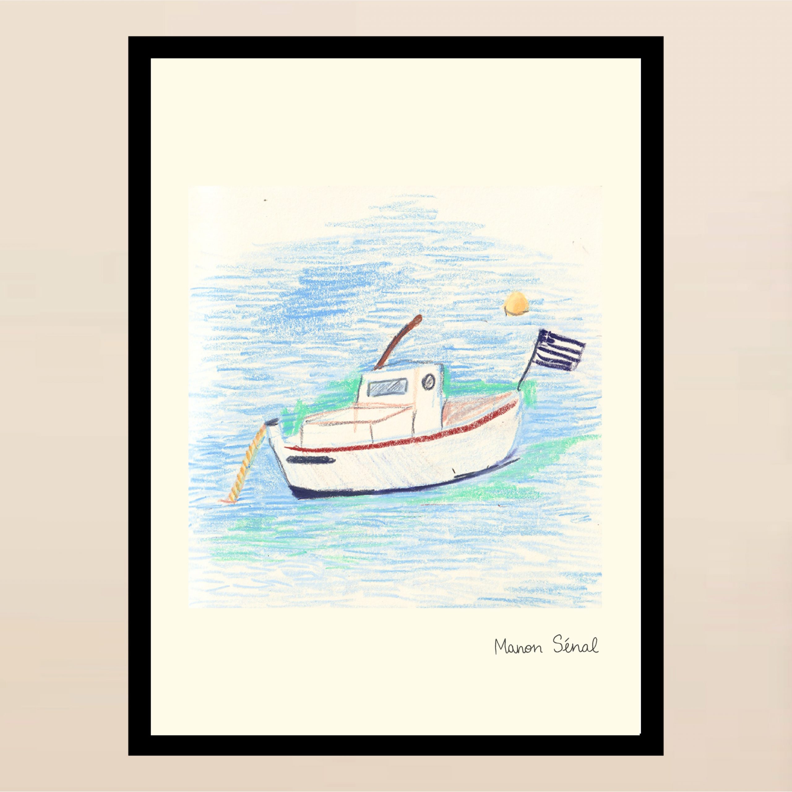 Affiche - Grèce - Bateau blanc