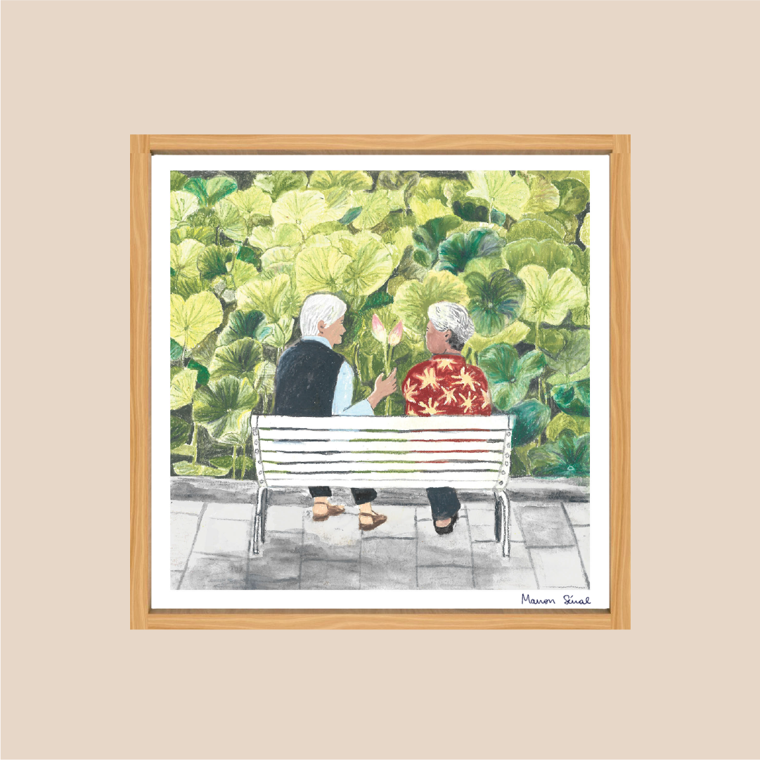 Affiche Mamies Banc Chine lotus